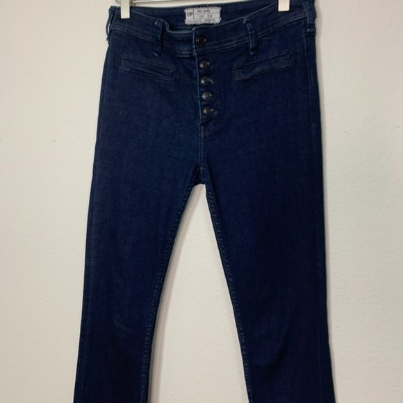 Free People Dark Wash High Waisted Fit and Flare Jeans - Picture 2 of 9